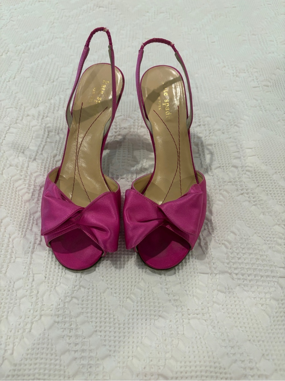 kate spade Hot Pink Satin Bow Slingback Peep-Toe Heels